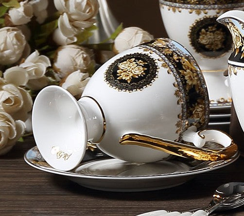 Royal Porcelain Tea Cup Saucer Set, 8 oz Tea Cup and Saucer in Gift Box as Birthday Gift, Elegant Ceramic Coffee Cups, Beautiful British Tea Cups-LargePaintingArt.com