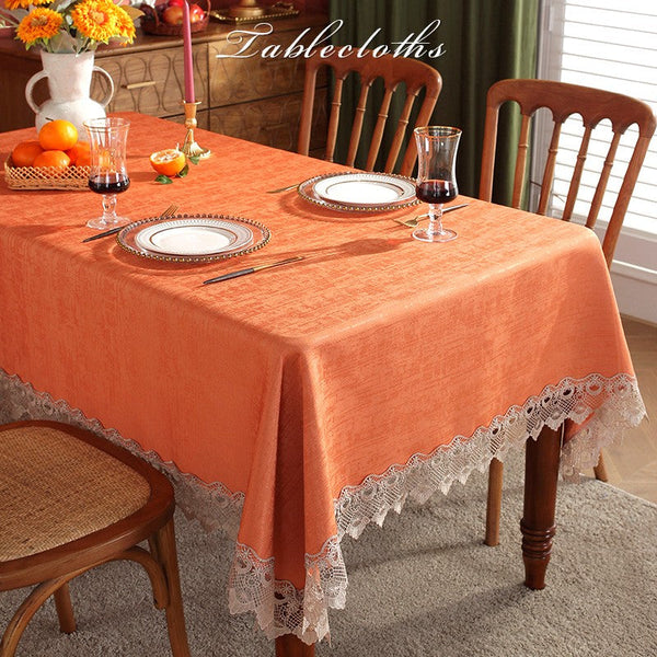 Orange Modern Table Cover for Dining Room Table, Large Modern Rectangle Tablecloth, Square Tablecloth for Round Table, Lace Tablecloth for Home Decoration-LargePaintingArt.com