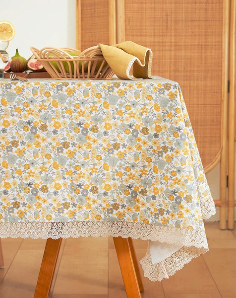 Dining Room Flower Table Cloths, Cotton Rectangular Table Covers for Kitchen, Farmhouse Table Cloth, Wedding Tablecloth, Square Tablecloth for Round Table-LargePaintingArt.com