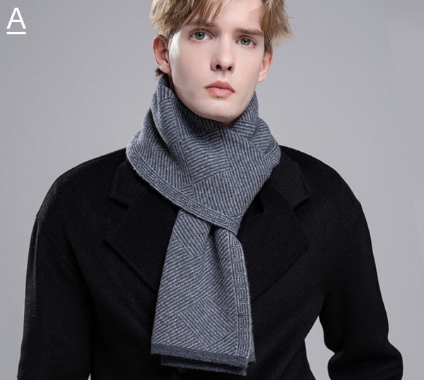 Thick Wool Scarf, Business Wool Scarf for Gentleman, Men's Winter Scarf, Formal Men Scarf Styles, Black Gray Fashion Scarf, Red Casual Scarf Men, Men's Wool Scarf Winter-LargePaintingArt.com