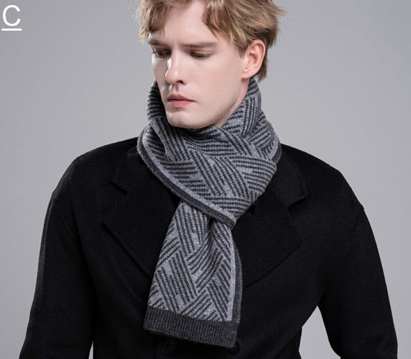 Gray Wool Scarf for Gentleman, Red Thick Wool Scarf, Business Formal Men Scarf Styles, Men's Winter Scarf, Casual Scarf Men, Men's Wool Scarf Winter, Fashion Scarf-LargePaintingArt.com