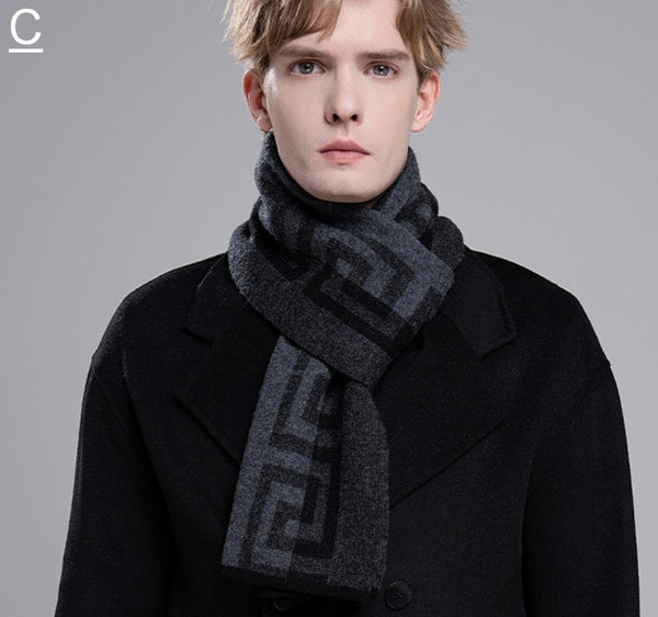 Gray Thick Wool Scarf, Black Business Formal Men Scarf Styles, Wool Scarf for Gentleman, Men's Winter Scarf, Casual Scarf Men, Men's Wool Scarf Winter, Red Fashion Scarf-LargePaintingArt.com