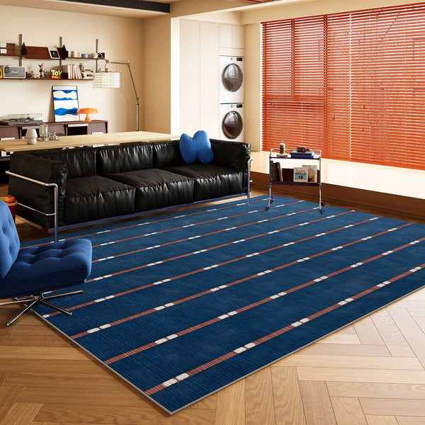 Blue Modern Rugs for Dining Room, Bedroom Modern Floor Carpet, Mid Century Area Rugs, Contemporary Modern Living Room Rug Ideas-LargePaintingArt.com