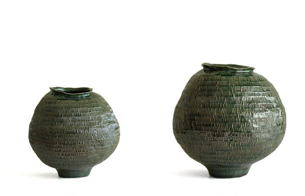 Centerpiece Ceramic Bouquet Vases, Green Porcelain Vases for Modern Home Decor, Large Contemporary Vases on Dining Table, Handmade Modern Flower Vase-LargePaintingArt.com