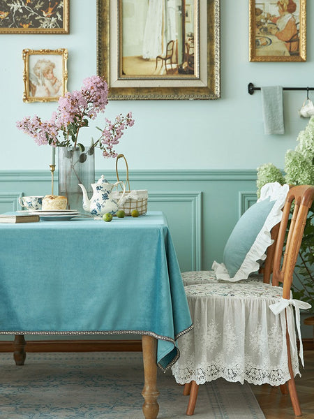 Ramie Velvet Rectangle Tablecloth for Home Decoration, Blue Square Tablecloth for Round Table, Modern Blue Table Cloth for Dining Room Table-LargePaintingArt.com