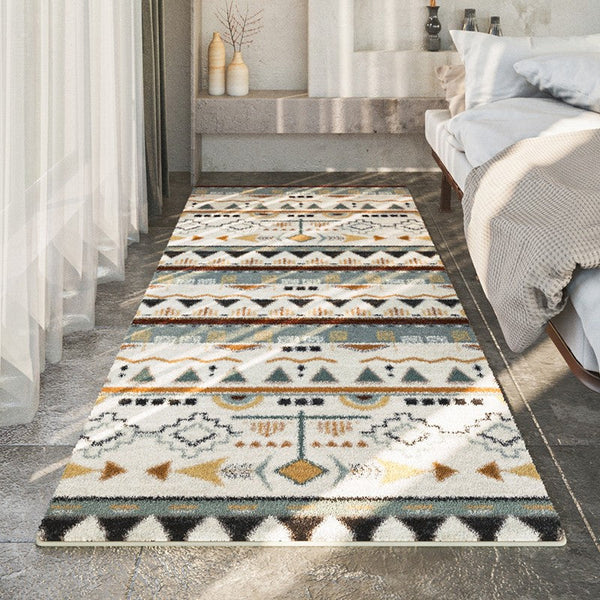 Simple Geometric Runner Rugs for Hallway, Contemporary Runner Rugs Next to Bed, Modern Runner Rugs for Entryway, Modern Rugs for Dining Room-LargePaintingArt.com