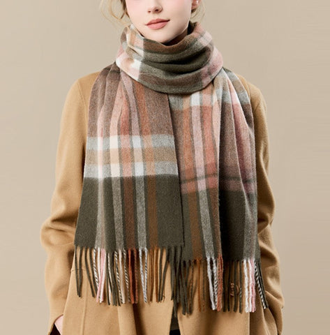 Warm Winter Scarf, Cold Weather Scarf, Soft Cashmere Scarf for Women, Checked Scarf Winter Wool Scarf, Elegant Wool Scarves, Holiday Scarf, Fashion Scarf, Christmas Gifts for Her-LargePaintingArt.com