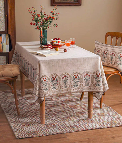 Rustic Farmhouse Table Cover for Kitchen, Flower Pattern Linen Tablecloth for Round Table, Modern Rectangle Tablecloth Ideas for Dining Room Table-LargePaintingArt.com