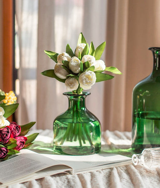 Spring Artificial Floral for Dining Room Table, White Tulip Flowers, Bedroom Flower Arrangement Ideas, Simple Modern Floral Arrangement Ideas for Home Decoration-LargePaintingArt.com