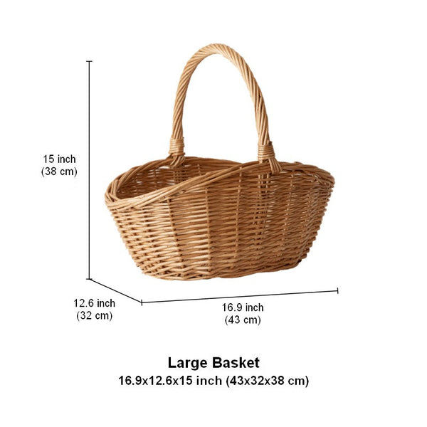 Natural Hand-woven Wicker Storage Basket, Large Picnic Food Basket with Handle, Lovely Willow Weaving Baskets for Vegetable, Natural Fruit Basket, Kitchen Storage Baskets-LargePaintingArt.com