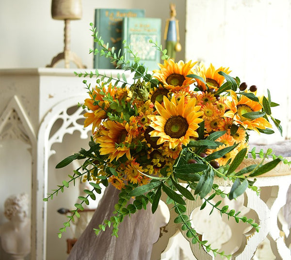 Large Bunch of Yellow Sunflowers, Unique Floral Arrangement for Home Decoration, Table Centerpiece, Real Touch Artificial Flowers for Living Room-LargePaintingArt.com