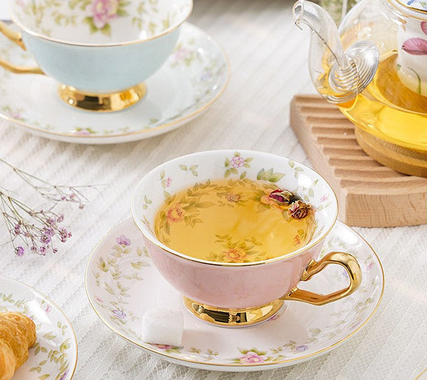 Elegant Ceramic Coffee Cups, Beautiful British Tea Cups, Unique Afternoon Tea Cups and Saucers in Gift Box, Royal Bone China Porcelain Tea Cup Set-LargePaintingArt.com