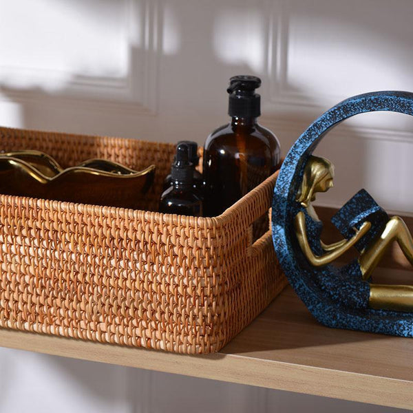 Rattan Storage Baskets for Kitchen, Rectangular Storage Baskets for Pantry, Storage Baskets for Shelves, Woven Storage Baskets for Bathroom-LargePaintingArt.com