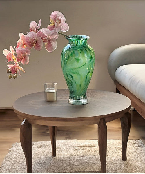Large Green Glass Flower Vases, Modern Glass Flower Vases, Water Holding Flower Vases, Handmade Flower Vases on Table-LargePaintingArt.com