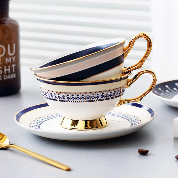 British Tea Cups, Porcelain Coffee Cups, Latte Coffee Cups, Tea Cups and Saucers, Coffee Cups with Gold Trim and Gift Box-LargePaintingArt.com