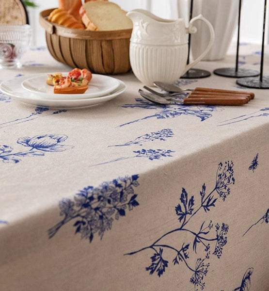 Dining Room Flower Table Cloths, Large Rectangular Table Covers for Kitchen, Farmhouse Table Cloth, Wedding Tablecloth, Square Tablecloth for Oval Table-LargePaintingArt.com