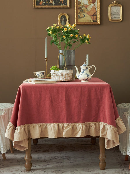 Square Tablecloth for Round Table, Red Modern Table Cloth, Ramie Tablecloth for Home Decoration, Extra Large Rectangle Tablecloth for Dining Room Table-LargePaintingArt.com