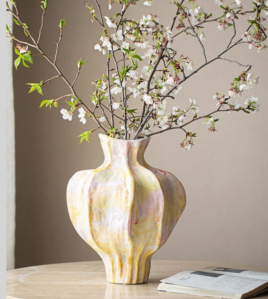Centerpiece Ceramic Bouquet Vases, Handmade Modern Flower Vase, Large Contemporary Vases on Dining Table, Porcelain Vases for Modern Home Decor-LargePaintingArt.com