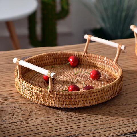 Small Rattan Storage Basket, Fruit Basket, Round Storage Basket with Handle, Kitchen Storage Baskets, Woven Storage Baskets-LargePaintingArt.com