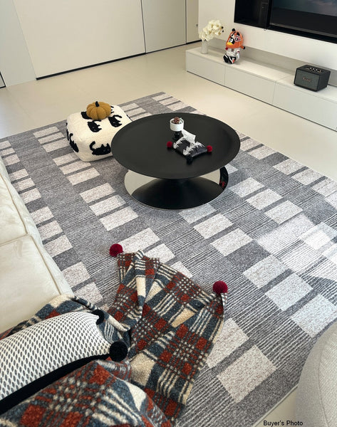 Dining Room Floor Rug, Large Gray Floor Rugs for Living Room, Modern Floor Rugs for Bedroom, Extra Large Geometric Modern Rugs for Office-LargePaintingArt.com