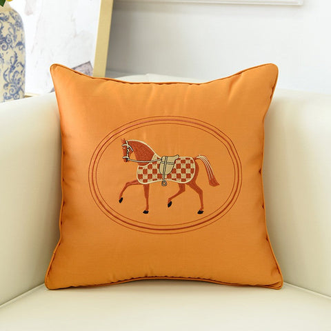 Modern Decorative Throw Pillows, Horse Decorative Throw Pillows for Couch, Embroider Horse Pillow Covers, Modern Sofa Decorative Pillows-LargePaintingArt.com
