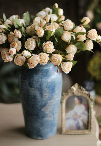 Wedding Artificial Flowers, 12 Branches of White Rose Flowers, White Rose Flower in Vase, Real Touch Flowers, Simple Flower Arrangement Ideas for Home Decoration-LargePaintingArt.com