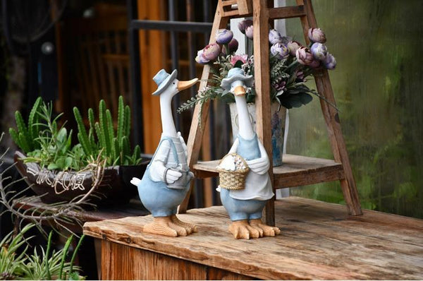 Duck Couple Statue for Garden, Animal Statue for Garden Courtyard Ornament, Villa Outdoor Decor Gardening Ideas-LargePaintingArt.com