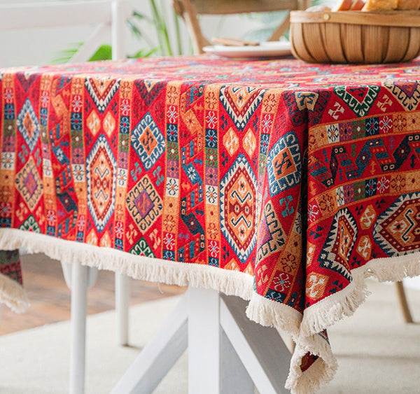 Bohemian Rectangular Tablecloth for Oval Table, Oriental Rectangular Table Covers for Coffee Table, Large Modern Linen Tablecloths-LargePaintingArt.com