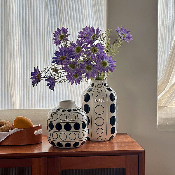Ceramic Bud Vases, Black and White Polka Dot Flower Vase, Small Flower Vases on Table, Modern Porcelain Flower Vases, Handmade Water Holding Flower Vases-LargePaintingArt.com