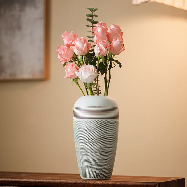Pottery Flower Vases Urn, Modern Bouquet Flower Vases, Centerpiece on Dining Table, Large Flower Vase on Table, Handmade Water Holding Flower Vases-LargePaintingArt.com