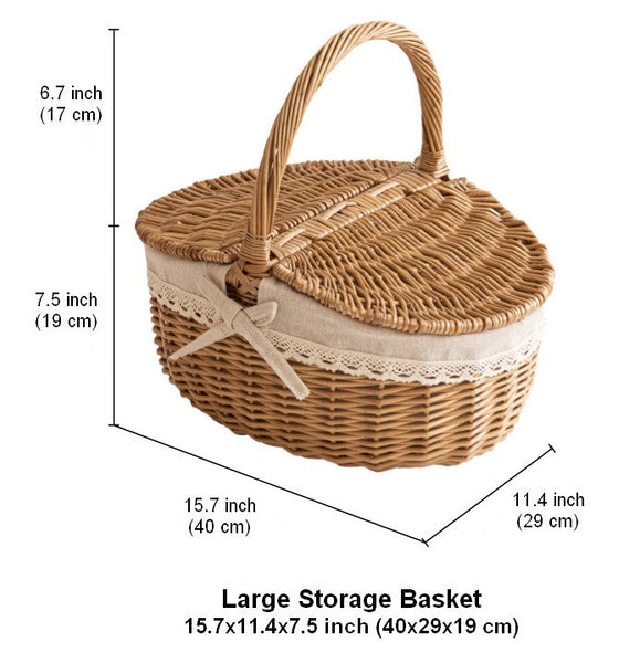 Picnic Storage Basket with Handle, Extra Large Kitchen Storage Baskets, Natural Hand-woven Wicker Storage Basket, Lovely Willow Weaving Baskets for Vegetable, Natural Fruit Storage Baskets-LargePaintingArt.com