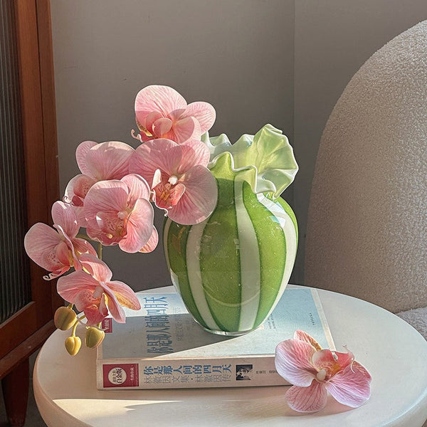 Modern Glass Flower Vases, Green Glass Flower Vases, Bud Vases, Water Holding Flower Vases, Handmade Flower Vases on Table-LargePaintingArt.com