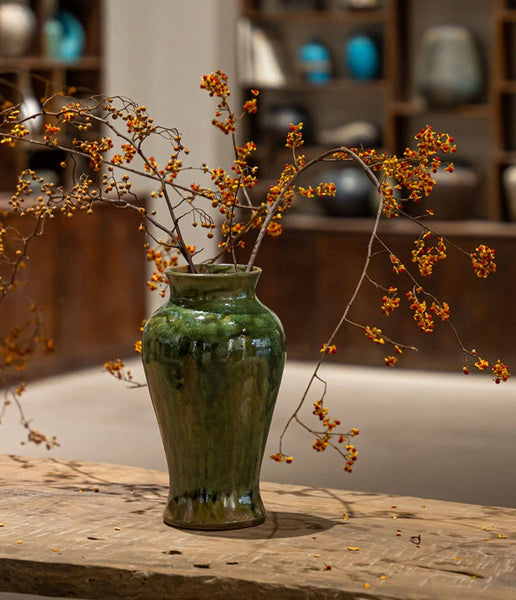 Porcelain Flower Vases, Ceramic Bouquet Vases, Green Flower Vases on Table, Dining Table Centerpiece, Handmade Water Holding Flower Vase-LargePaintingArt.com