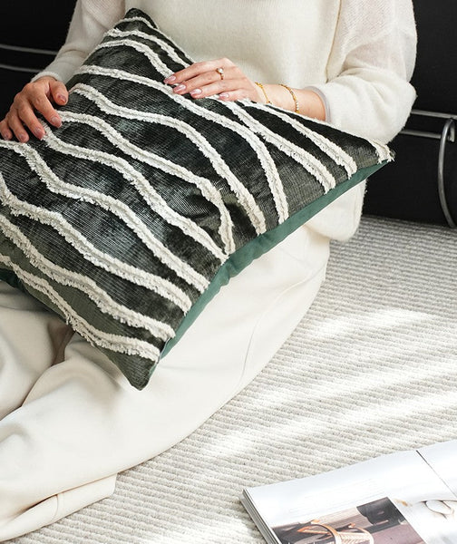 Large Simple Throw Pillow for Bedroom, Contemporary Pillows, Abstract Decorative Throw Pillows, Green Square Modern Throw Pillows for Couch-LargePaintingArt.com