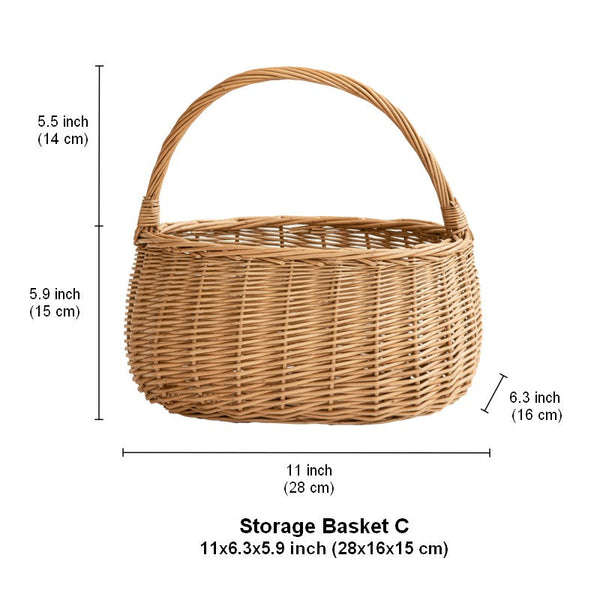 Wicker Storage Basket for Kitchen, Hand-woven Picnic Food Basket with Handle, Willow Weaving Baskets for Vegetable, Natural Fruit Basket, Storage Basket for Shelves-LargePaintingArt.com