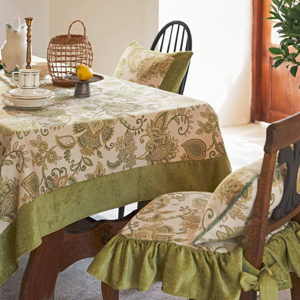 Long Rectangular Tablecloth for Round Table, Extra Large Modern Tablecloth Ideas for Dining Room Table, Green Flower Pattern Table Cover for Kitchen, Outdoor Picnic Tablecloth-LargePaintingArt.com