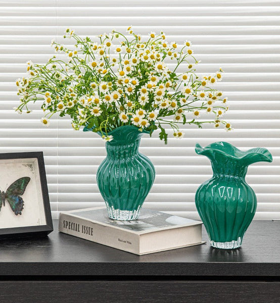 Contemporary Vases for Modern Home Decor, Unique Handmade Liuli Vases, Color Glaze Vase, Green Glass Bud Vases, Centerpiece Vases on Table-LargePaintingArt.com