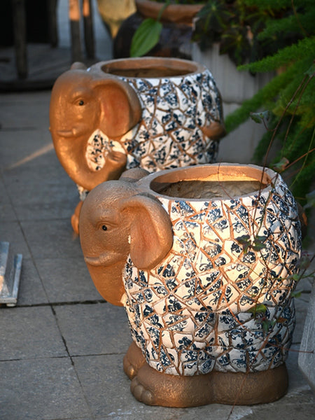 Unique Garden Flowerpot, Large Elephant Flowerpot, Resin Statue for Garden, Modern Animal Statue for Garden Ornaments, Villa Outdoor Decor Gardening Ideas-LargePaintingArt.com