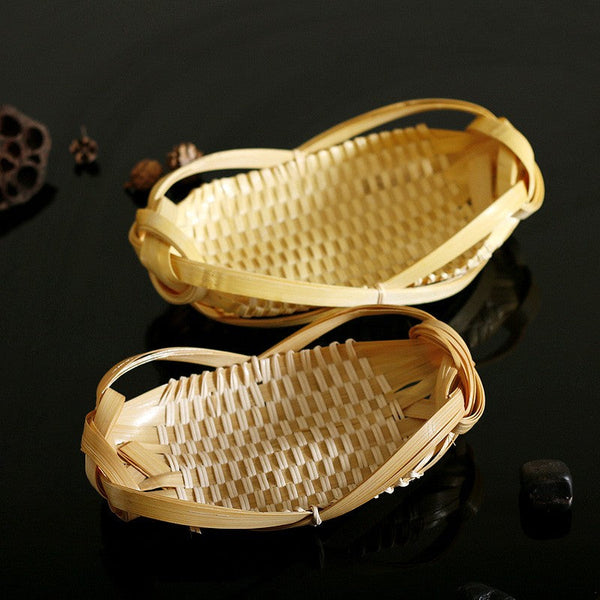 Natural Hand-woven Bamboo Basket, Lovely Cute Picnic Food Basket, Bamboo Basket for Food, Natural Fruit Basket Kitchen Storage Baskets-LargePaintingArt.com