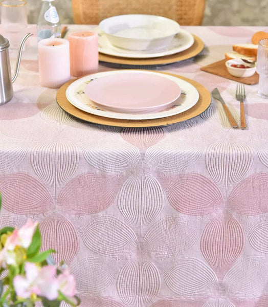 Simple Contemporary Pink Cotton Tablecloth, Square Tablecloth for Round Table,Large Rectangle Table Covers for Dining Room Table, Modern Table Cloths for Kitchen-LargePaintingArt.com