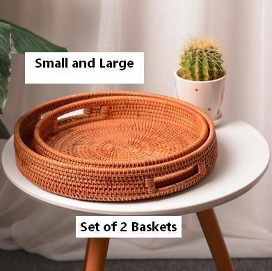 Rattan Round Basket with Handle, Storage Baskets for Kitchen, Woven Storage Baskets, Rattan Storage Basket-LargePaintingArt.com