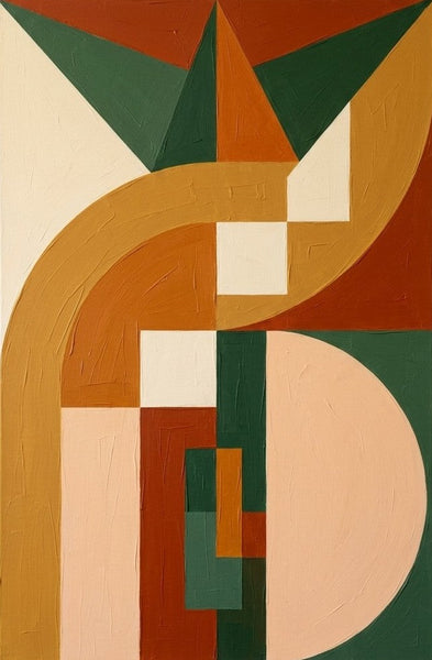 Extra Large Modern Canvas Art, Yellow, Dark Green, Brown- Red, Warm Earth Tones Geometric Pattern Abstract Artwork, Abstract Wall Art Paintings-LargePaintingArt.com