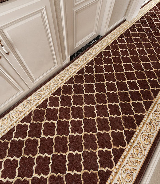 Entrance Hallway Runners, Hallway Runners, Stain-resistant Non Slip Kitchen Runner Rugs, Modern Extra Long Hallway Runners, Easy Care Entryway Brown Runner Rugs, Long Narrow Runner Rugs-LargePaintingArt.com