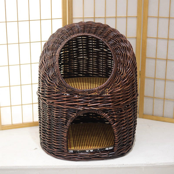 Large Cat House Basket with Washable Cushion for Indoor Cats and Dogs, Double-Layer Cat Bed-LargePaintingArt.com