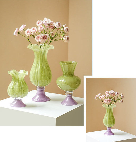 Modern Glass Vase for Flowers, Mid Century Glass Vases, Handmade Modern Vases for Living Room, Unique Decorative Glass Vase, Centerpiece Contemporary Vases on Table-LargePaintingArt.com