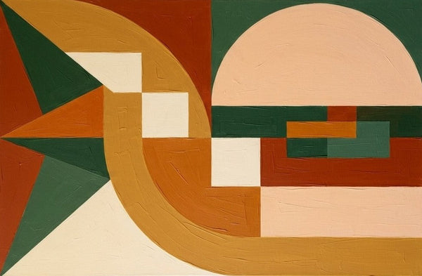 Extra Large Modern Canvas Art, Yellow, Dark Green, Brown- Red, Warm Earth Tones Geometric Pattern Abstract Artwork, Abstract Wall Art Paintings-LargePaintingArt.com