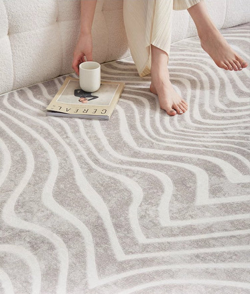 Stripe Area Rugs under Sofa, Modern Carpets for Office, Dining Room Floor Rugs, Mid Century Area Rugs for Living Room, Abstract Contemporary Rugs for Bedroom-LargePaintingArt.com