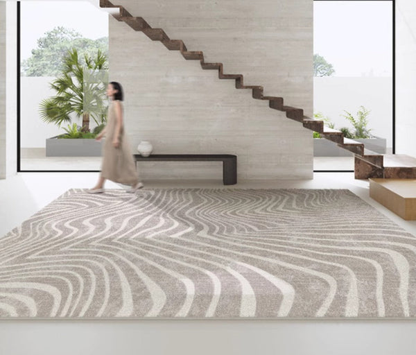 Stripe Area Rugs under Sofa, Modern Carpets for Office, Dining Room Floor Rugs, Mid Century Area Rugs for Living Room, Abstract Contemporary Rugs for Bedroom-LargePaintingArt.com