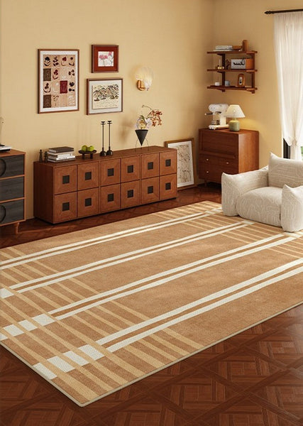 Geometric Modern Rugs for Dining Room, Large Modern Rugs for Living Room, Bedroom Modern Rugs, Cream Color Contemporary Modern Rugs-LargePaintingArt.com