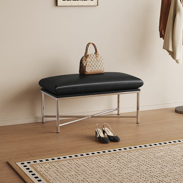 Modern Shoe Changing Ottoman, Upholstered Shoe Bench, Contemporay Bedroom Bench, Narrow Entryway Bench, Mid-Century Hall Bench, Luxury Genuine Leather Entry Bench-LargePaintingArt.com